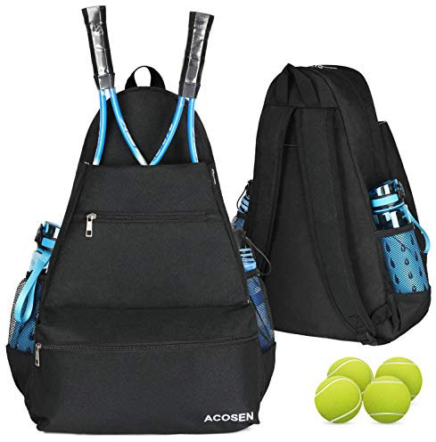 ACOSEN Tennistasche Tennisrucksack – große Tennistaschen für Damen und Herren für Tennisschläger, Pickleball-Paddel, Badmintonschläger, Squashschläger, Bälle und anderes Zubehör (schwarz)