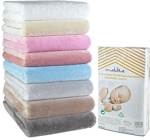 MALIKA® Jersey Cashmere-Touch Plüsch Kinder Spannbettlaken für Kindermatratze Kinderbett 60x120-70x140 Spannbetttuch Bettlaken, Farbe:Himmelblau, Größe:Doppelpack