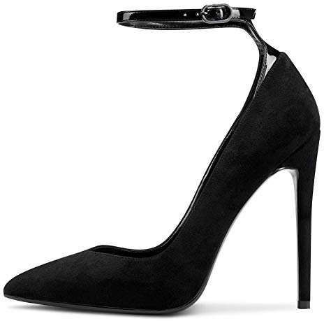 Castamere Scarpe col Tacco Donna Moda Cinturino alla Caviglia Tacco a Spillo 12CM High Heels Nero Scamosciato Scarpe EU 36