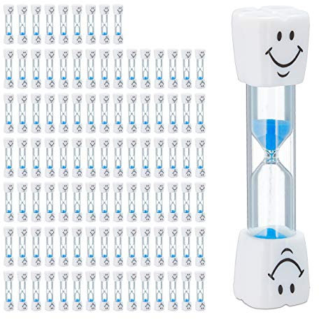 Relaxdays Sabliers brossage de Dents, Lot de 100, pour Enfants, minuteurs, 3 Minutes, Silencieux, Verre/Sable, Blanc-Bleu