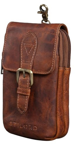 STILORD 'Harper' Riñonera para Móvil Cuero Vintage Bolso de Cinturón para Hombre Mujer Bolsa Cintura Piel Belt Bag para Deporte Correr Viaje Fiesta Cuero Genuino, Color:Prestige - marrón