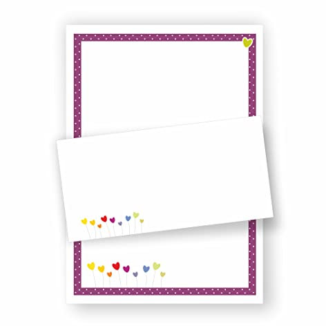 Briefpapier Herzblumen DIN A4 I Set Briefpapier/Umschläge I 20 Briefbogen/10 Briefumschläge