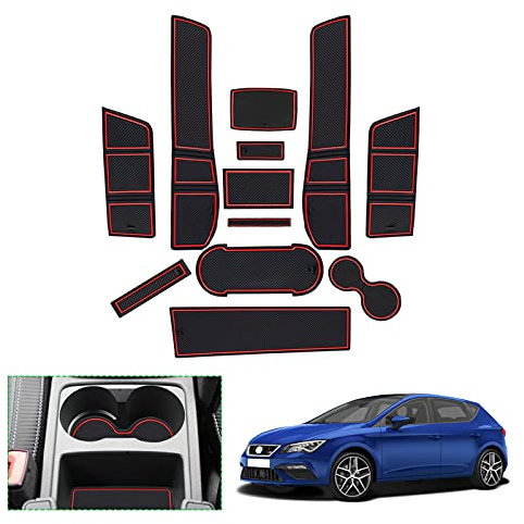 GAFAT Seat Leon Cupra Leon 5F FR ST 5D MK3 2017 2018 2019 Antirutschmatten, Seat Leon MK3 Gummimatten für Mittelkonsole Armlehne, Getränkehalter, Türnaht (Rot)