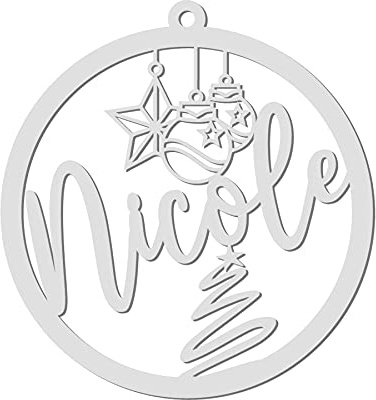 Mooseys Ltd Christmas Bauble Personalised with Name. Wood Gift Tag. Hanging Christmas Tree Decoration. Wooden White Bauble. Personalised Xmas Decoration Xmas Tree (2)