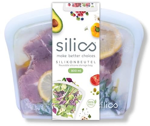 Silics® Wiederverwendbare Gefrierbeutel (800ml) Sky Blue - Silikonbeutel für Lebensmittel, Spülmaschinenfest, Sous Vide und Mikrowellengeeignet