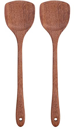 Alvinlite Holzspatel zum Kochen - 38.5cm Spachtel für die Küche, Holzwender, Langstielige Kochlöffel , Pfannenwender Holz, Ideal für Pfanne, Kochutensilien und Wok, 2er Pack