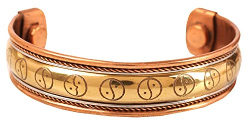 Touchstone Handgefertigtes, magnetisches, handgeschmiedetes Kupfer mit massivem und hohem Yin-Yang-Muster, minimalistische Eleganz, reines Kupferarmband in zwei Tönen.