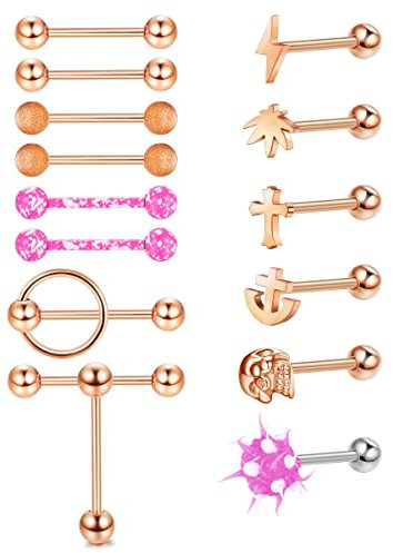 Kakonia 14G Zungenringe für Damen Herren Edelstahl Zungenpiercing Schmuck