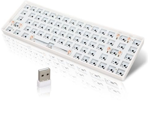 Kit de Clavier Mécanique Bricolage, 68 Touches 2,4 G sans Fil Hot Swap Clavier de Jeu Personnalisé, Commutateur de Disposition 65 %, Clavier Mécanique Remplaçable à Chaud Kit de Bricolage(Blanc)