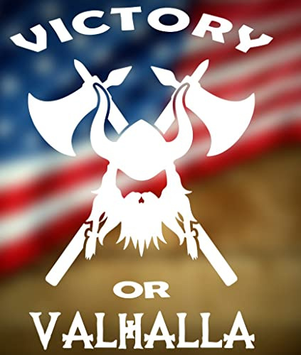 myrockshirt Victory or Valhalla gekreuzte Äxte 20cm Aufkleber Sticker Autoaufkleber