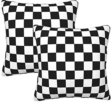 Fiokroo Schwarz und Weiß karierte Kissenbezüge Set mit 2 Dekokissen Zierkissen, quadratische Kissenbezüge für Sofa, Schlafzimmer, Wohnzimmer, Auto, 45,7 x 45,7 cm