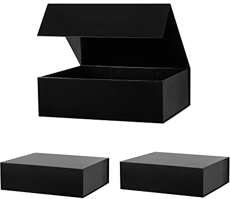 Extra große schwarze Geschenkbox 48.2x40.6x15.2 cm, große Geschenkbox mit Band, große Geschenkbox mit Deckel, Magnetverschluss, rechteckige faltbare Geschenkboxen für Hochzeitskleid, 3 Packungen
