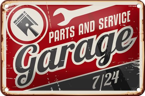 Femer Plaque en tôle rétro 18 x 12 cm Garage Parts Service Pièces de voiture Plaque décorative