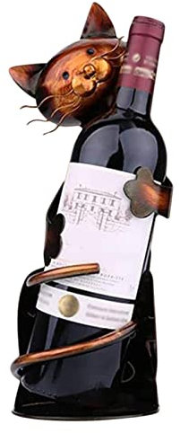 Pomrone Weinflaschenhalter, Katzenförmiger Metall Weinregal, Flaschenhalter für Weinliebhaber und Katzenliebhaber, Geeignet für über 1 Flasche, Silber, Modern, Klein, Tischplatte