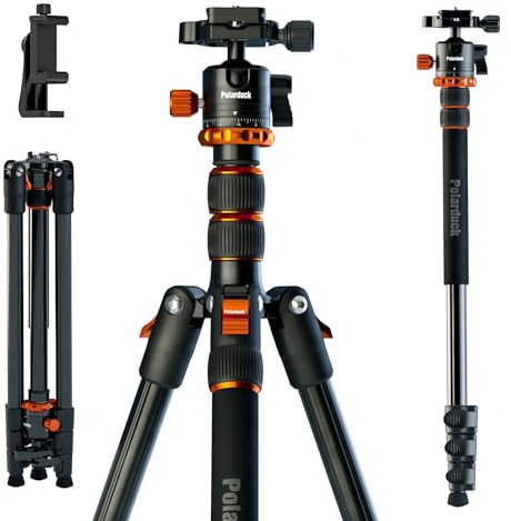 198cm 78” Camera Tripod Phone Stand: Professional Lightweight Aluminum Travel Tripod Monopod with Ball Head & Phone Holder Mount Compatible with Sony Canon Nikon Fujifilm DSLR