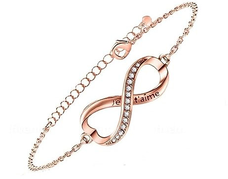 Générique Bracelet Femme Coeur Infini Gravé Je T'aime Avec des Cristaux Scintillants. Cadeau Anniversaire Femme Bijoux. Noel, Saint Valentin, Fete des Meres (Bracelet Infini - Je t'aime)