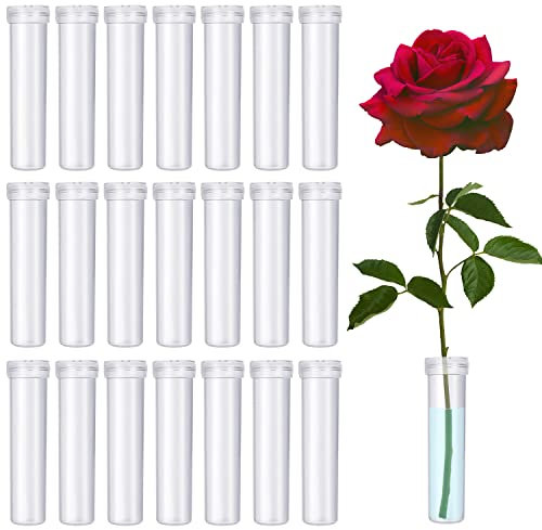 100 Stück Blumenröhrchen mit Kappen - Wiederverwendbare Reagenzgläser für Blumenarrangements und Dekoration - 2,8 Zoll,Transparent