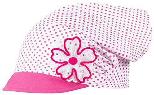 Smarilla Kopftuch Mütze Schirmmütze Mädchen Sommer Baumwolle Punkte Blume, Größe: 52/54, Farbe: Rosa-Weiß