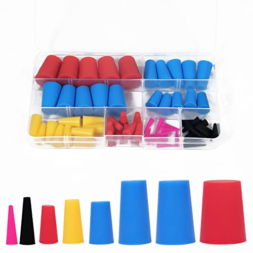 60Pack Silicone Rubber Tapered Plug Assortment Kit, Rubber Plug Assortment Kit for Powder Coatings,Painting, Anodizing,Media Blasting Supplies