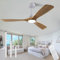 QUTWOB Deckenventilator aus Holz, mit Fernbedienung, leiser Gleichstrommotor, 3 Flügel, Deckenventilatoren für Terrasse, Wohnzimmer, Schlafzimmer, Büro, Innen- und Außenbereich, 132,1 cm, rohes Holz +
