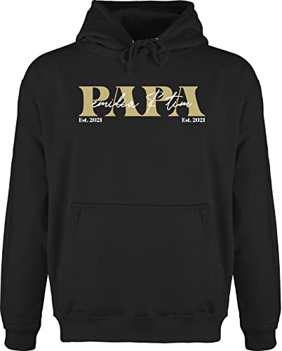 Hoodie Herren Pullover Männer - zum Vatertag - Papa Geschenk mit Namen Kinder Datum Geburtsjahr I Weihnachten I Geburtstag - L - Schwarz - Geschenke für väter Papas Pulli