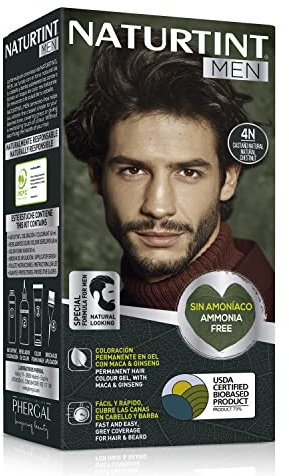 Naturtint Men | Coloración Permanente Sin Amoniaco | 100% Cobertura de Canas | Especial Hombres | Color natural y duradero | Ingredientes Naturales | 4N Castaño Natural | 170 ml