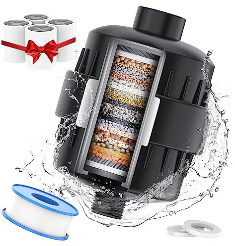 Filtro per soffione doccia per acqua dura, filtro doccia a 24 stadi con 4 cartucce filtranti sostituibili, protegge la pelle e i capelli dal cloro e dai metalli pesanti presenti nell'acqua