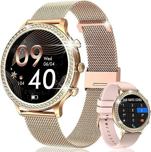 LUOCAI Smart Watch for Women Bluetooth 5.2 Answer/Make Calls, Fitness Tracker Real-time Heart Rate/Blood Pressure/Sp02 Sleep Monitor 1.32 HD Touch Screen Waterproof Step Counter For IOS/Android