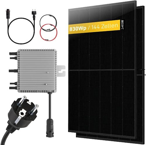 Belko® Balkonkraftwerk 830Wp Komplettset, 2 x 415W Trina Solar Full Black Module, 800W Wechselrichter mit WiFi, Smarte Mini-Solaranlage Photovoltaik Anlage - Steckerfertig inkl. Zubehör