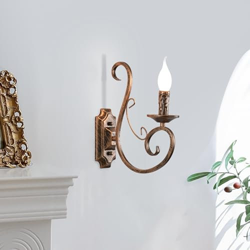 Ganeed Wandleuchte Nachttisch Wandleuchte Lampe Antik Aussehen Schmiedeeisen Design Retro Wandleuchten für Wohnzimmer Treppenhaus Foyer E14 Bronze 1 Licht (1 Packung)