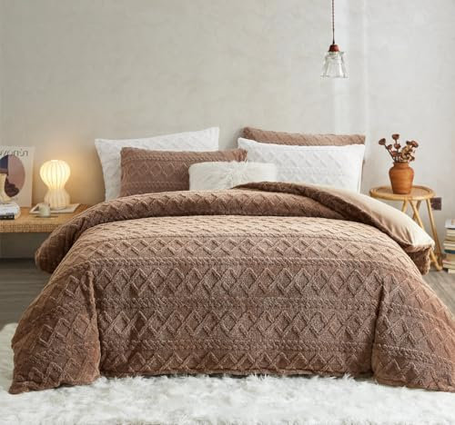 Sedefen Flauschig Bettwäsche 135x200 cm Khaki Biber Flanell Fleece Geometrischmuster Cashmere Touch Winterbettwäsche Warme Bettbezug und 1 Kissenbezug 80x80cm mit Reißverschluss