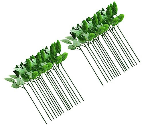 HOMSFOU 40 STK Rosenstiel Rosenblätter Gefälschte Stiele DIY Blumenarrangement Blumenstiel Gefälschter Zweig Mit Grünem Blatt Blütenstiel Mit Blättern Gefälschte Pflanze Künstlich Draht.
