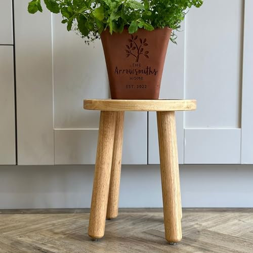 Masterplank Rustic Small Wooden Stool Milking Oxford Stool - Handcrafted, Small Step Stool or Kids Stool - Ideal as a Small Side Table, Plant Table for Plants, Bedroom Bedside Table or Bathroom stool