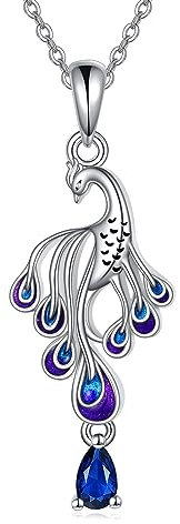 YAFEINI Pfau Kette S925 Sterling Silber Blau Pfau Halskette Anhänger Schmuck Geschenke für Damen Mädchen