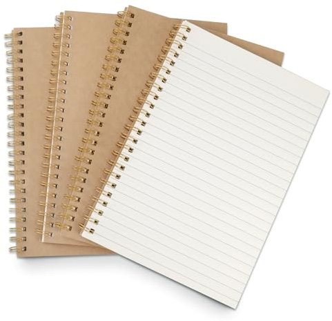 JIANTA A5 Spirale Notizblock, 4 Stück Notizbuch Kraftpapier Liniert, 50 Blatt Kraft Cover Liniertes Notizbuch, Tagebuch, Notizen, Planung, Malen und Graffiti