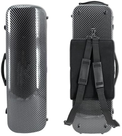 WUQIMUSC Custodia per violino 4/4 full size in fibra di carbonio oblunga rigida rettangolare custodia per violino morbida imbottitura con spallacci e borsa per spartiti musicali (nero), CASE-1-0