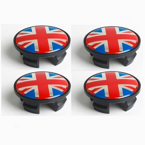 4 Stück 52 mm Union Jack UK Flagge Stil Rad Mitte Nabendeckel Abdeckungen Kariertes Emblem Abzeichen Aufkleber kompatibel mit Mini Cooper JCW One PJ07 (UK Union Jack, ABS Cap Style)