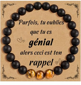 CheersLife Cadeau Homme Bracelet Pierre Naturelle Homme | Bijoux Original Utile Cadeau Noel Anniversaire Fete des Peres pour Papa Papy Pere Mari Copain Couple