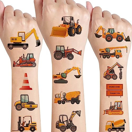 Tattoo Kinder Jungen,Bagger Tattoo Sticker Set 10 Blätter Hautfreundliche Baufahrzeug Kindertattoos Mit Baustelle Auto Baustelle Fahrzeugn kinder tattoo,Mitgebsel Kindergeburtstag Party-tattoos Deko