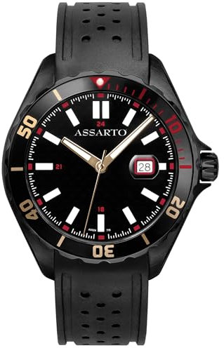 ASSARTO® - Herren Uhr Schwarz mit Schweizer Quarzwerk, 316L Edelstahl Gehäuse & Silikon Armband - Männer Herrenuhr & Armbanduhr mit Datumsanzeige (Seapearl Collection) analog, wasserdicht