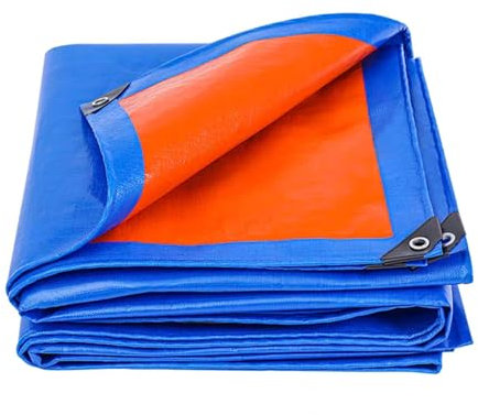Tarpaulin 2 x 3 m Waterproof Heavy Duty 130GSM Tarp Sheet Cover with Eyelets for Garden Furniture, Pool, Car, Truck - Blue & Orange
