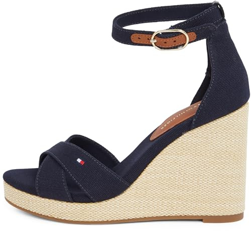 Tommy Hilfiger Damen Wedge Sandalen Flag High Crisscross mit Knöchelriemen, Blau (Space Blue), 40