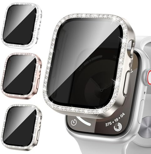 Neitra [3 Piezas] Privacidad Diamond Funda para Apple Watch Series 6/5/4/SE 2023 40mm con Protector de Pantalla,Antie Spía Duro PC Bumper Case para iWatch, Carcasas Bling Diamond para Mujeres y Niñas
