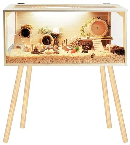 Prolee Hamsterkäfig aus Holz, extra groß, für Mäuse und Ratten, oben zu öffnen, mit Acrylplatten, solide gebaut, Kleintierkäfig mit Beinständern, 81,3 cm lang