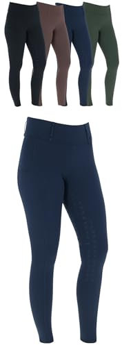 Covalliero - Damen Reitleggings Silikon Vollbesatz | Reithose mit 2 Handytaschen | Herbst & Winter Reiterhose | warm, atmungsaktiv & elastisch | Reitbekleidung in Dark Navy | Größe 36/38