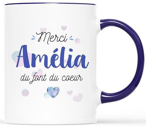 𝗖𝗔𝗗𝗘𝗔𝗨 𝗣𝗟𝗨𝗦 Mug Personnalisé Prénom - Merci Du Fond Du Cœur - Idée Cadeau Personnalisé Remerciement, Tasse Remerciement, Mug Gratitude, Tasse a Thé Originale, Tasse à Café Originale