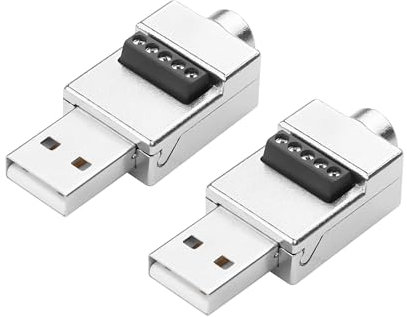YAODHAOD USB2.0 Typ A Lötfreie Metallgehäuse Stecker 5V 2A 2 Stück Schraubanschluss Adapter,Bolzenschrauben-Abschirmklemmen steckbar Typ Adapter für USB Reparatur DIY (5-adriger USB Stecker)