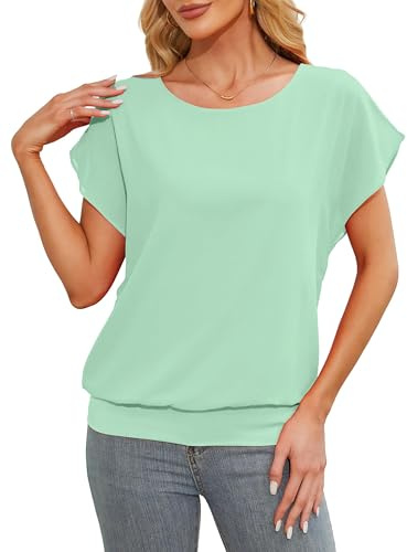 Anelune Womens Tops Summer Chiffon Blouse, Light Green, XXL