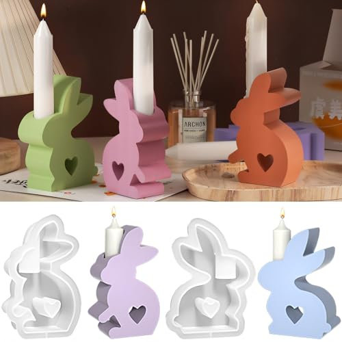BDHYYM 2 Stück Silikonformen Gießformen Ostern,Silikonform Hase,Gießform Ostern,3D Osterhase Silikonform Kerzenhalter,Silikonform Ostern,Osterhase Silikonform for Gips,Sojawachs Kerzen,Handwerk