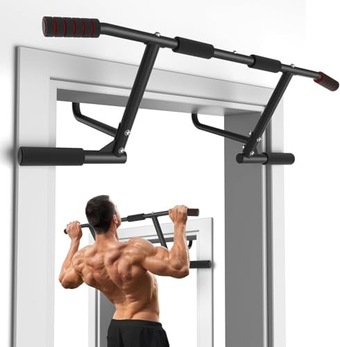 ONETWOFIT klimmzugstange türrahmen,Pull Up Bar for Doorway,Mit Rutschfesten Griffen Klappbars Trainingsgerät für Heimturnhalle,bis zu 210kg Dip-Station für Heim-Fitness-Workout (schwarz-1)